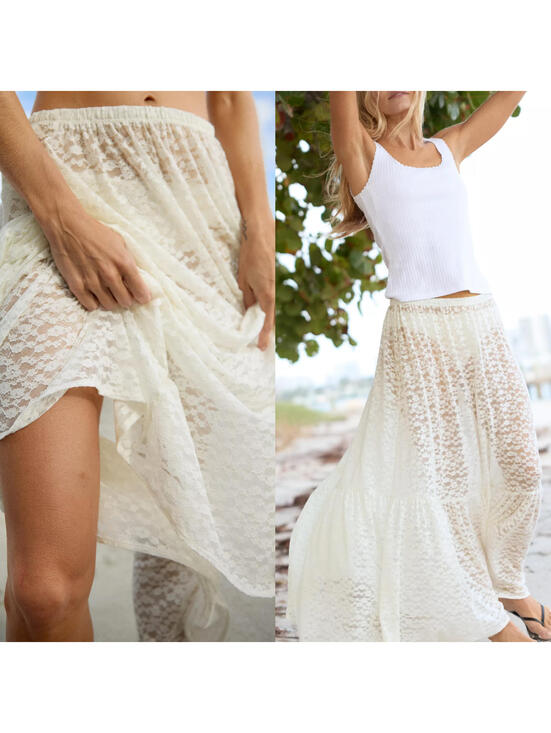 AE Aerie Tiered Lace Maxi Skirt American Eagle True NWT Soft Muslin Medium - Picture 4 of 4